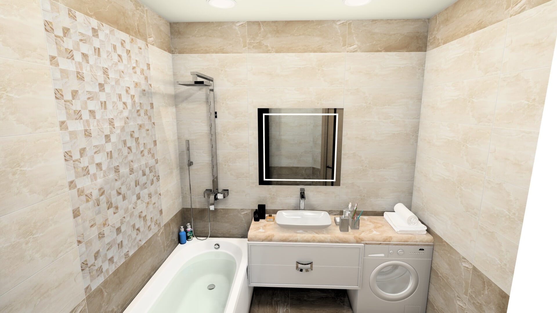 Визуализация 3D Дизайн проект ванной комнаты persia crema 30x90 фабрика Kerasol Китай